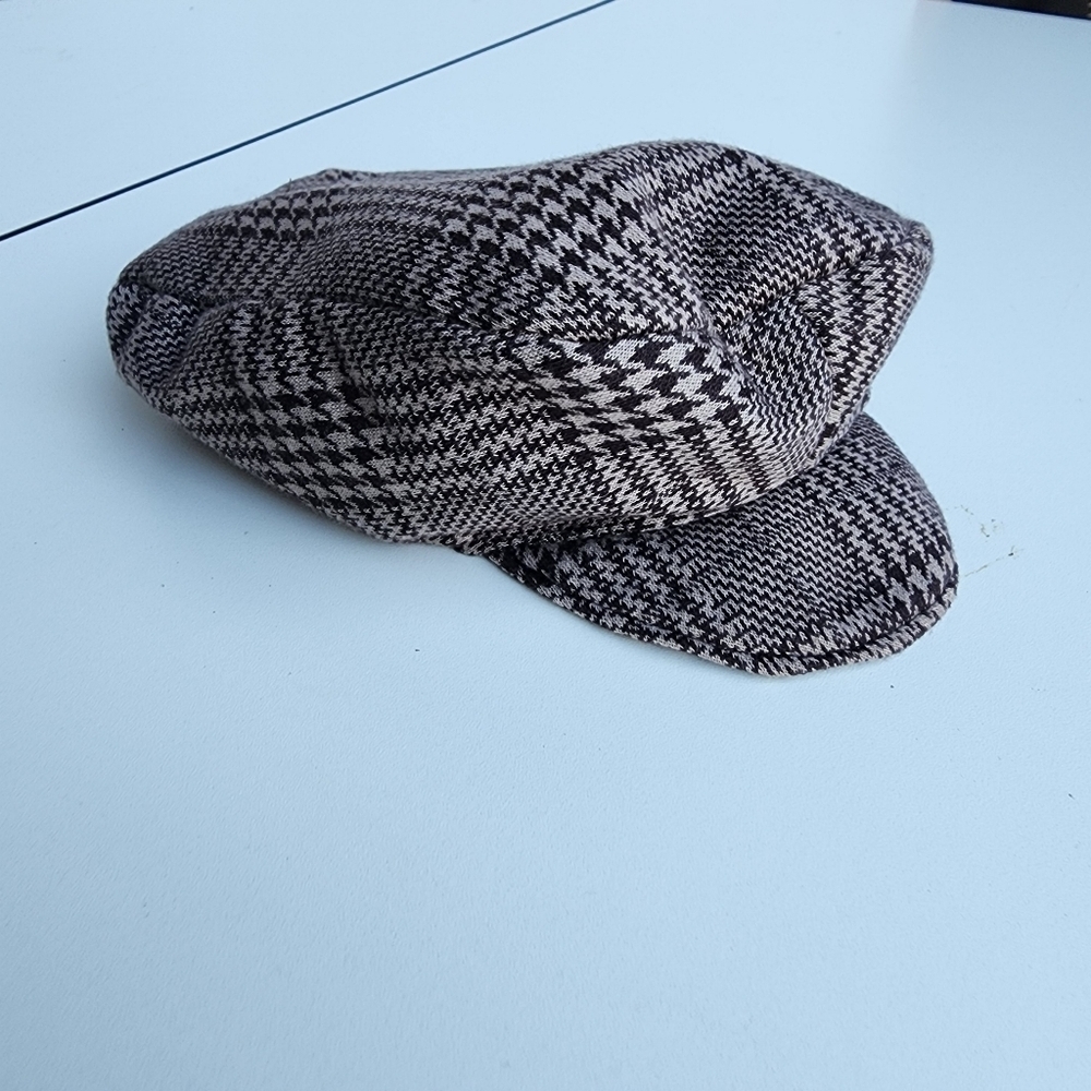 Kids Boys Newsboy Cap Tweed Flat Beret Cabbie Hat Brown Houndstooth 6-12 Mos